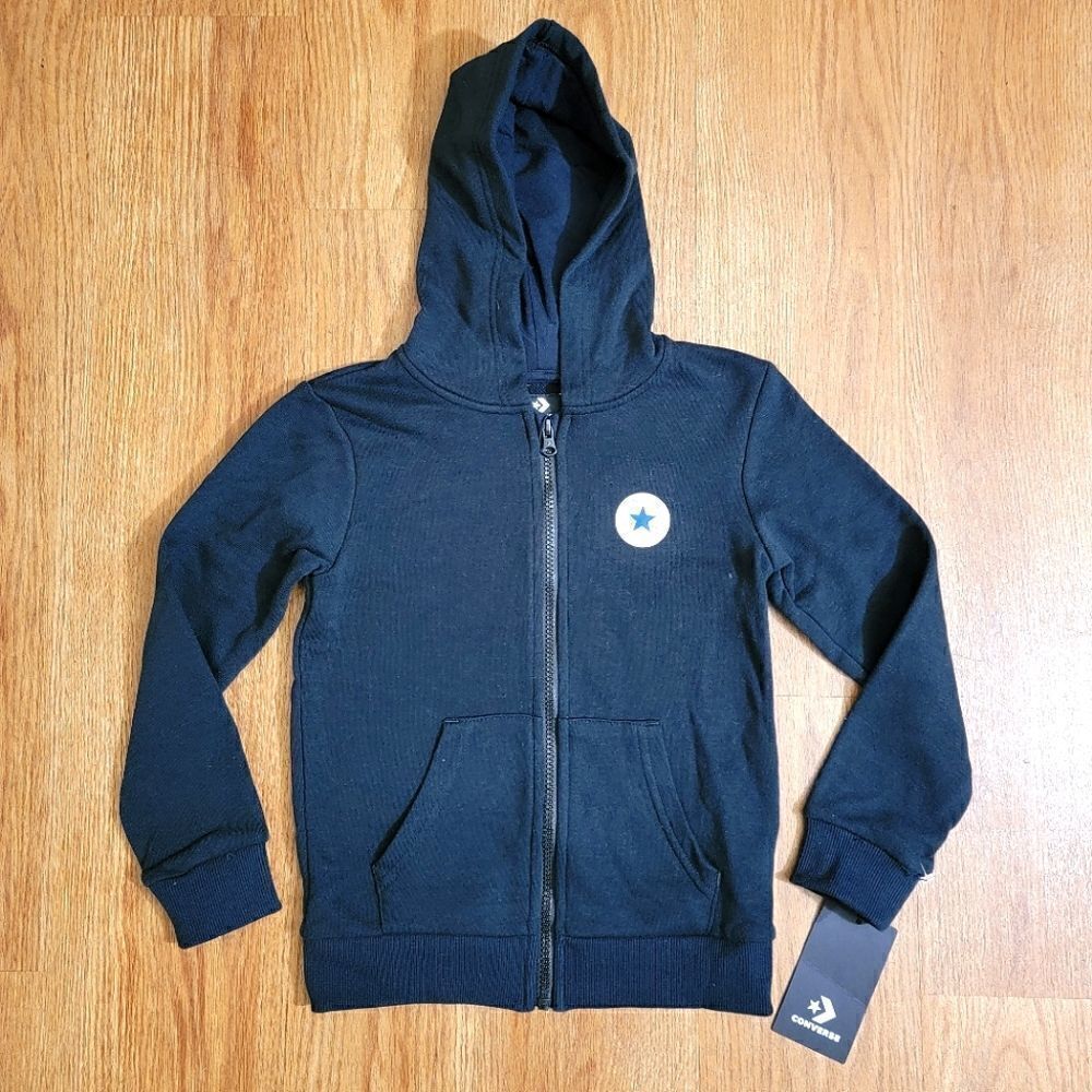 Converse Chuck Taylor Kids Jacket Hoodie Black White Club Fleece Size 6 Unisex